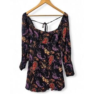 Forever 21 black floral multi colormini dress with tie back detail. Size S
